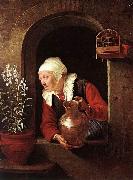 DOU, Gerrit Old Woman Watering Flowers sd oil